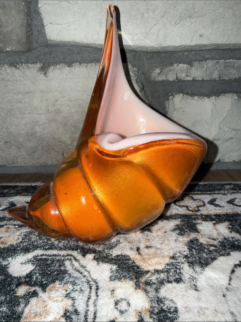 VTG BARBINI Murano Art Glass Ashtray Red Orange w/ Gold Wash Italy 7 inches tall